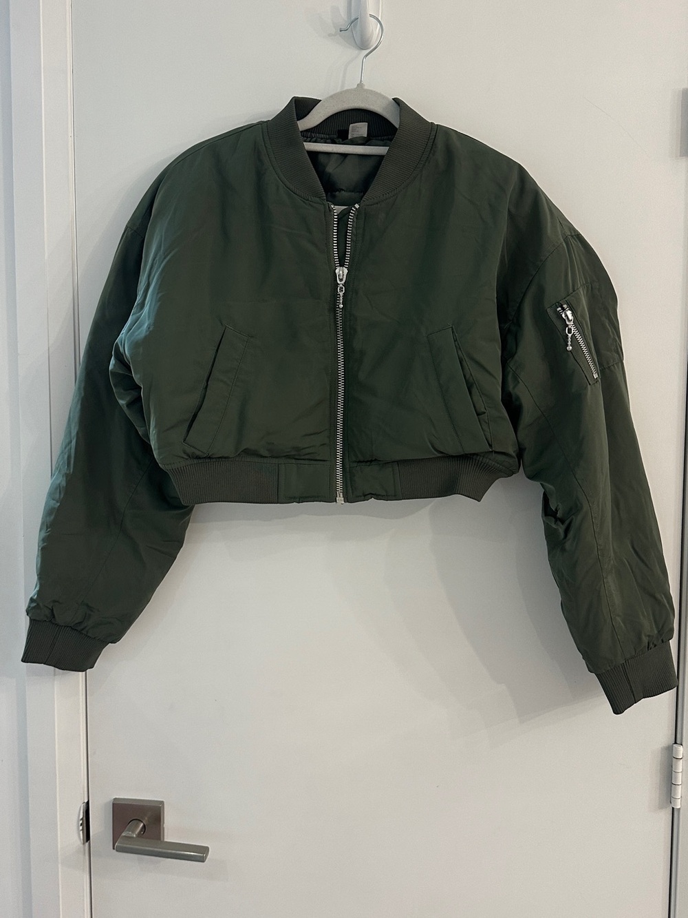 H&M Olive Green Cropped Bomber Jacket